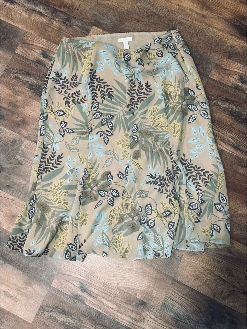 Charter Club Midi Skirt with Green and Blue floral leaf print